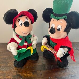 VTG Disney Mouseketoys Caroling Minnie Mickey Mouse Plush Stuffed Doll Set